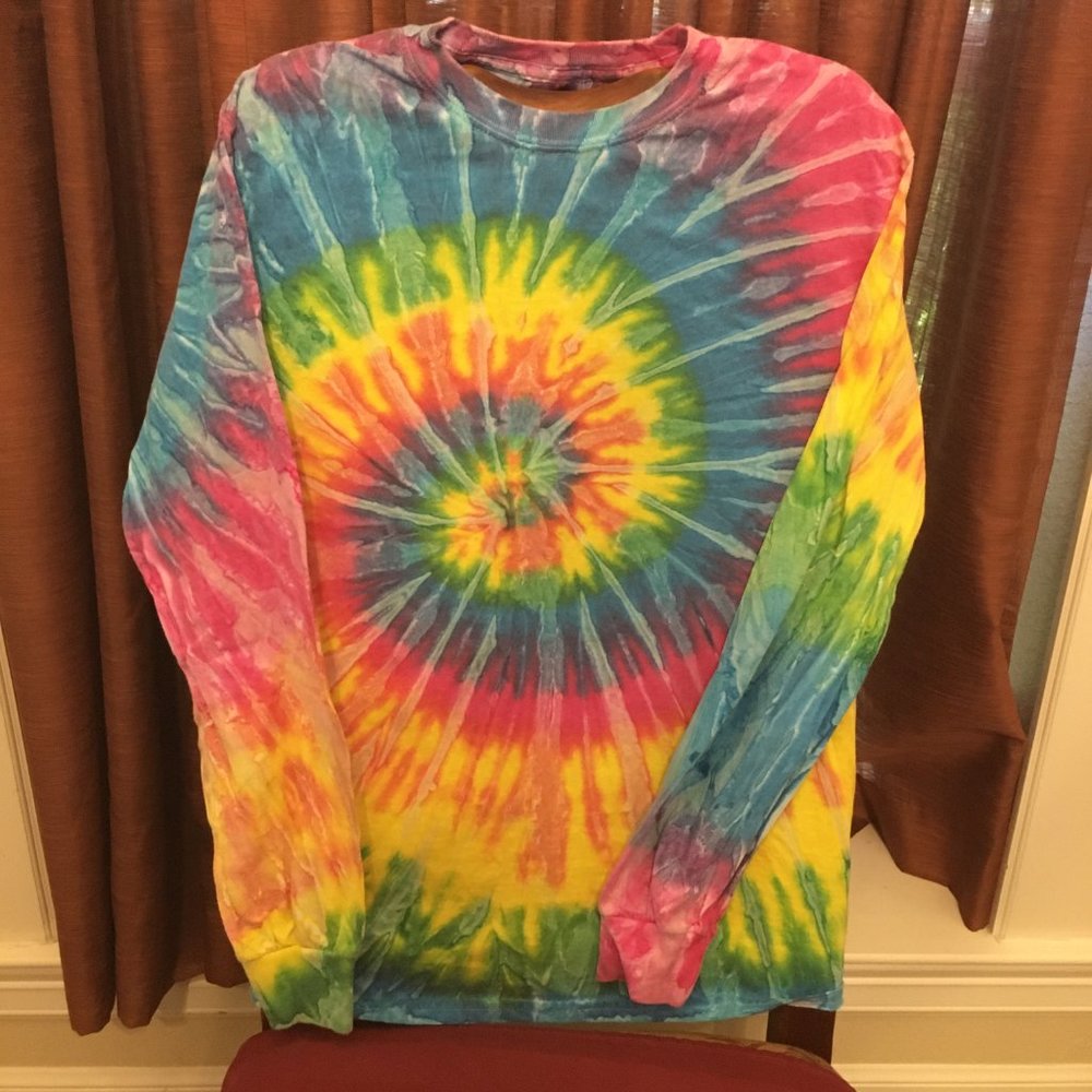 Gildan Colorful Tie Dye Heavy Cotton Long Crew Neck T-Shirt Size S Women